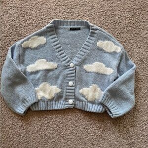 Shein Baby Blue & White Cloud ☁️ Cardigan Sweater & Matching Beret - Size Small